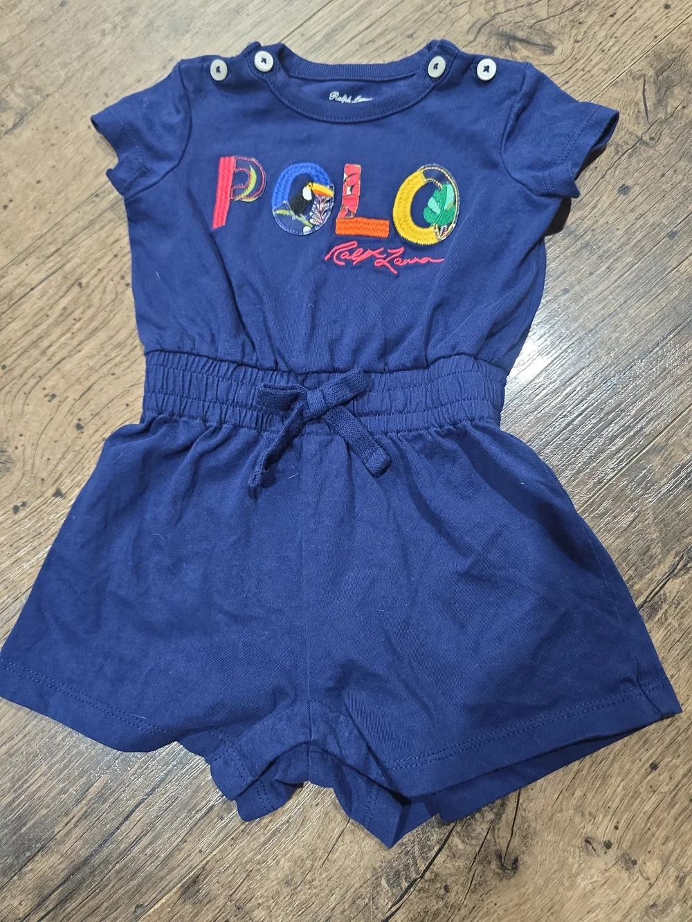Ralph Lauren Navy Cotton Polo Embroidered Romper